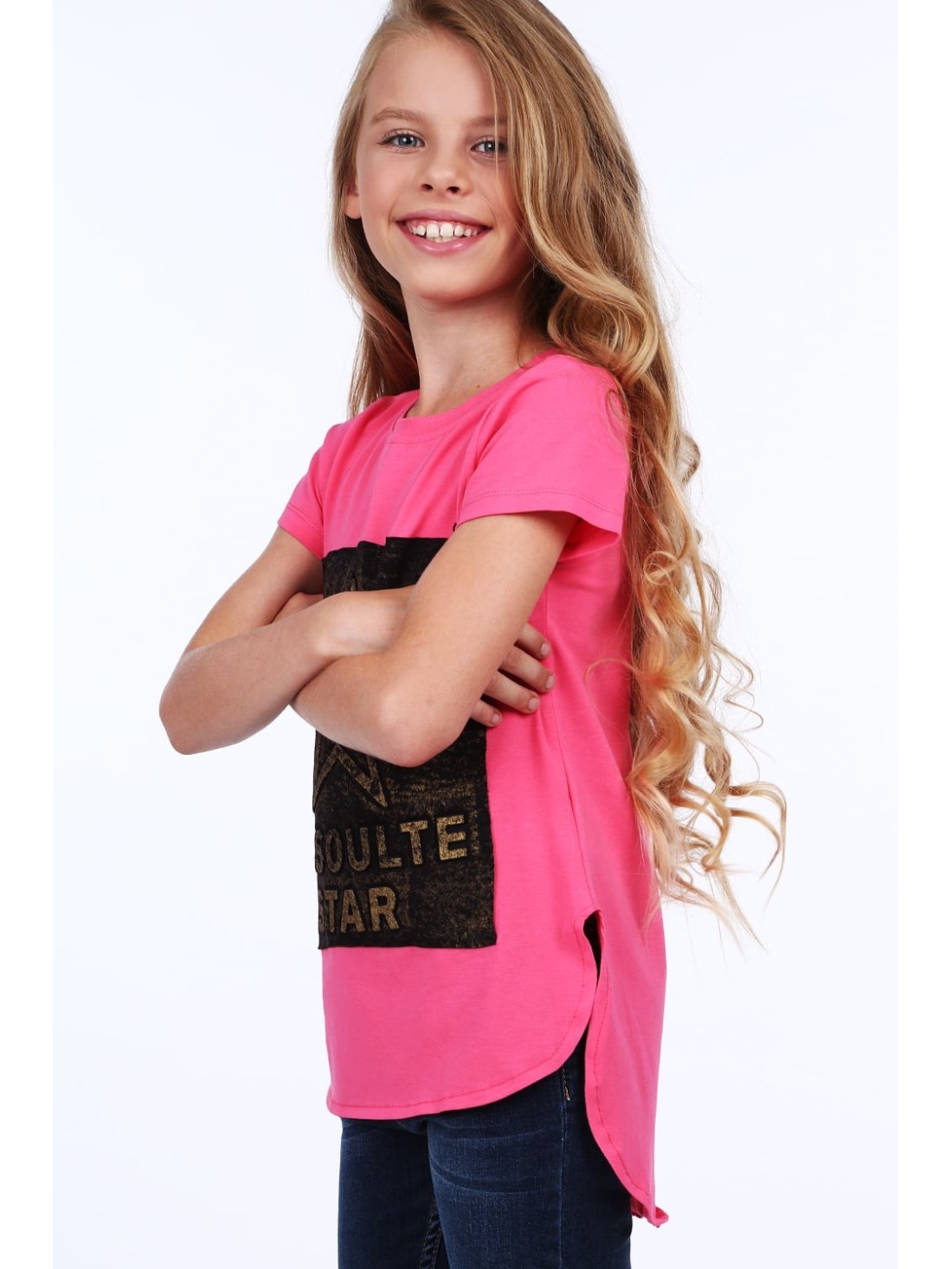 Girls\' T-shirt with a longer back, amaranth NDZ8209 - Online store - Boutique